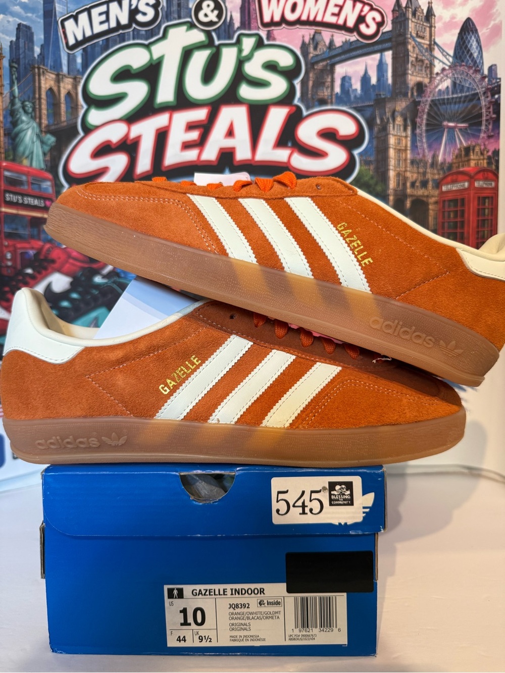 adidas Gazelle Indoor Men's Orange Suede Sneakers with White Stripes